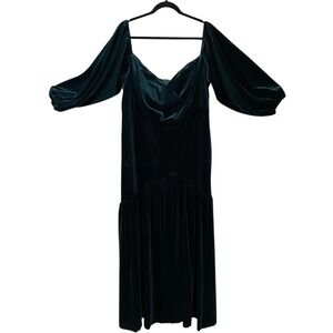 Giffniseti Green Velvet Puff Sleeve Off Shoulder Maxi Dress Asymmetrical 4XL